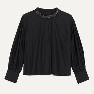 Tanya Taylor long sleeve sheer black button down shirt sequin neck